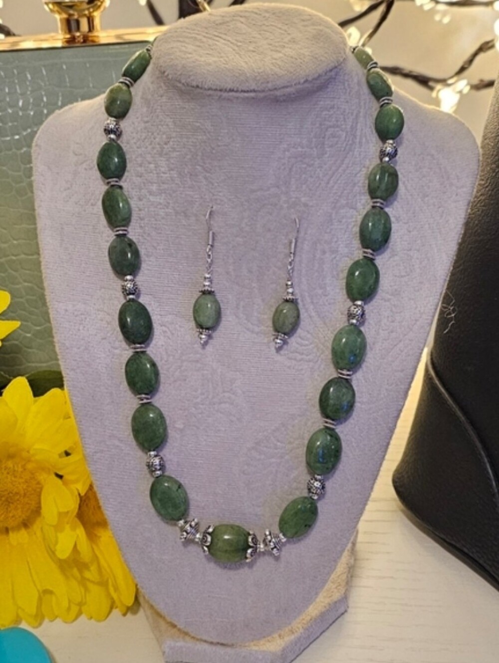 Beaded Green Aventurine Necklace Set